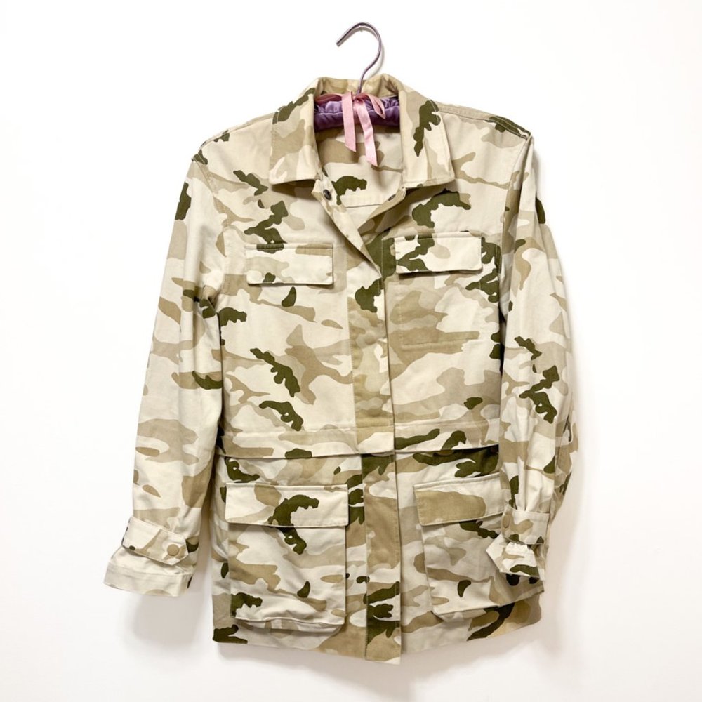 & Other Stories Convertible Oversized Long or Cropped Camo Print Jacket Size 2